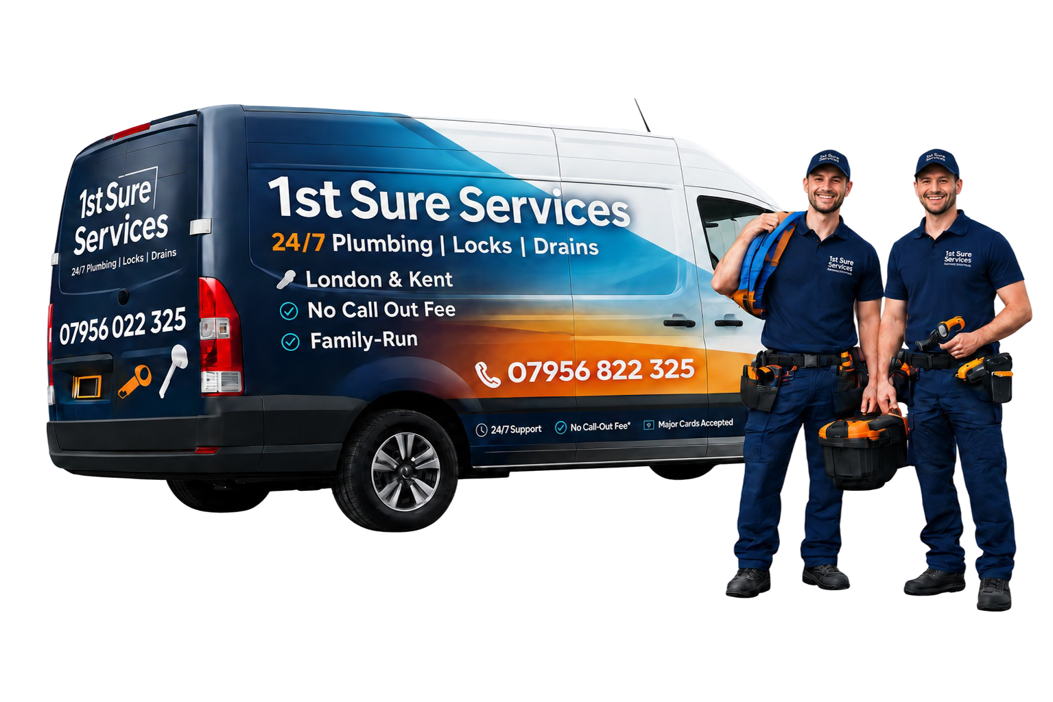 1st Sure Services branded van with locksmith and handyman